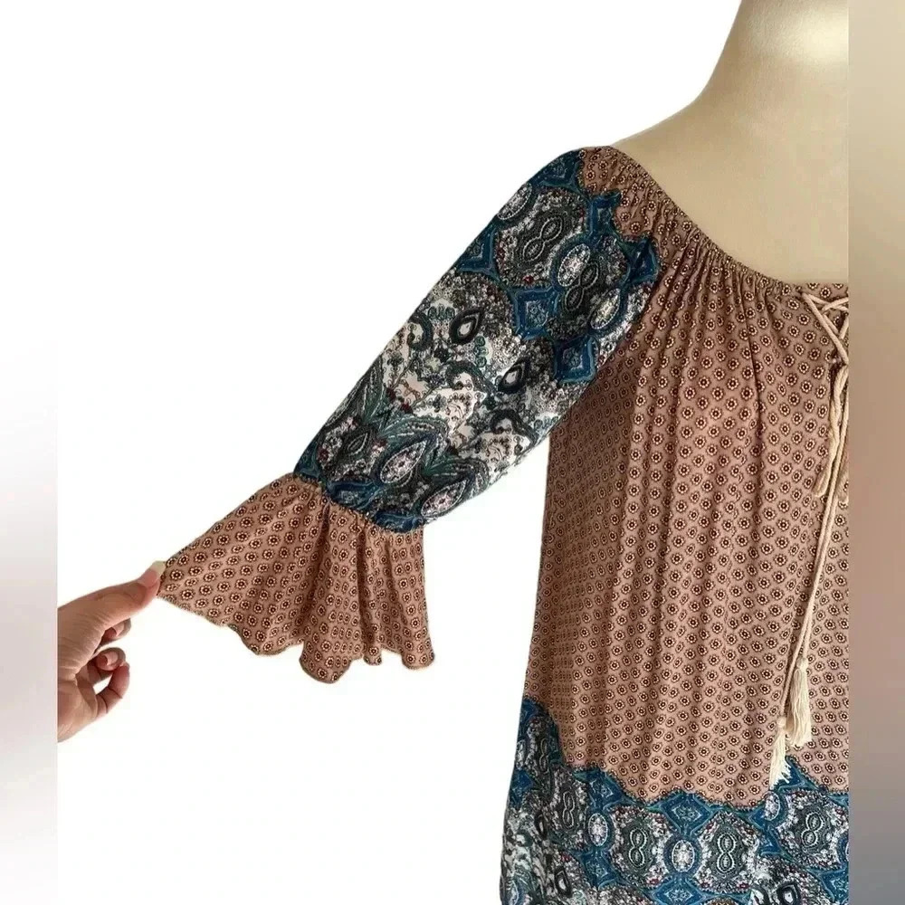 Umgee Floral Peasant Boho Ruffle Flutter Sleeve S… - image 3